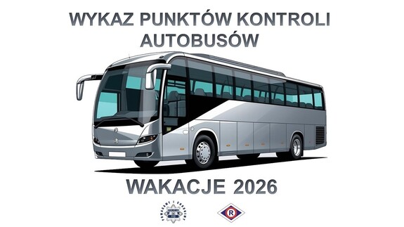 Emblemat z informacją - kontrole autobusów na wakacje 2026.