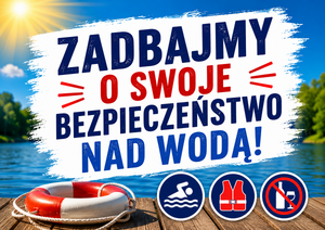 Logo z napisem "Zadbajmy o bezpieczeństwo nad wodą"